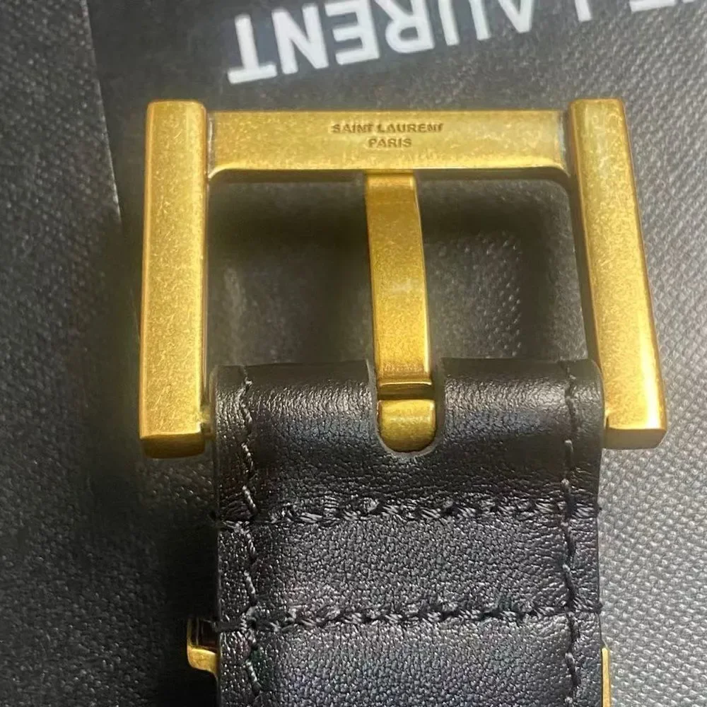 Saint Laurent Black Belt with Gold Buckle